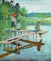 Abend Angler Nikolay Bogdanov Belsky Kinder Kind Impressionismus